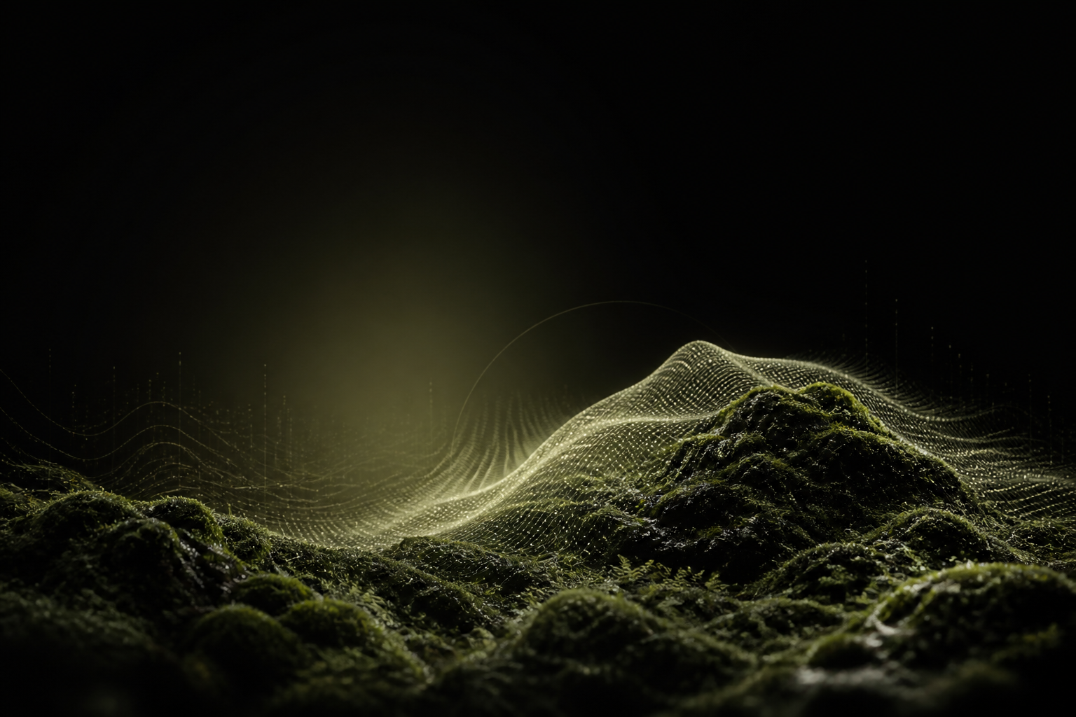 Abstract market topology represented as a moss landscape and data mesh